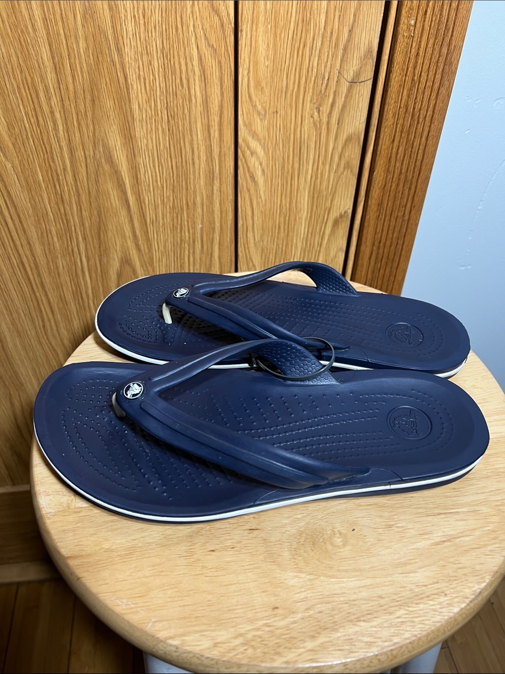 CROCS Men's Navy Flip-Flop Sandals with White Accent - Picture 2 of 5